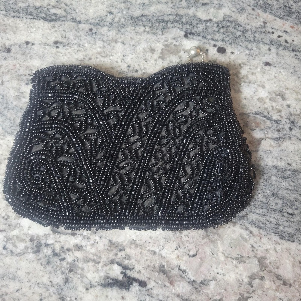 Vintage 40's 50's Beaded Black coin purse  Ladies Handbag Code Authority